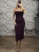 Lycra Strapless Elastic Midi Dress/Burgundy 