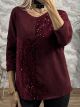 Sequin Quarter Sweatshirt/Burgundy