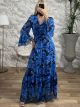 Maxi GoldenThread Ruffle Dress-Roses/Blue