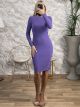 Knitted Buttons Dress-2390/Lilac