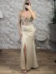 Sequinned Corset Maxi Dress/Beige