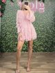 Ruffled Sheer Sleeves Mini Dress/Pink