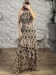 HalterNeck GoldenThread Maxi Dress-6398/Black&Beige