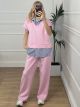 Viscose Shortsleeves Shirt Set/Pink