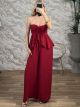 Strapless Ruffle Jumpsuit-3020/Red