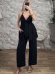 Asymmetrical Top & Belt Pants Set-12000/Black