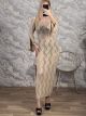 Knitted CabbanaSleeves Maxi Dress-8072/Light Gold