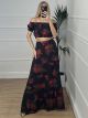 Openshoulders Skirt Set-Floral/Black