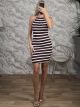OpenBack Striped Mini Dress-14801/Red Chocolat