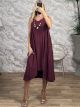 Asymmetrical Viscose Necklace Midi Dress-13786/Burgundy