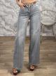 W-Wideleg Belt Denim Pants-178815/Grey