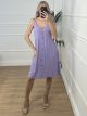 Elastic Rip Buttons Dress/Lilac