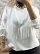 Oversized Fringe Sweatshirt/White