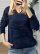 Chenille Ve Sweater/Navy Blue