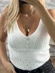 Strassed Button Knitted Top/White