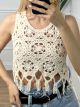 Knitted Fringe Crop Top/Beige