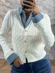 Knitted Denim Details Top/White