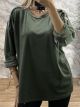 Velvet Buttons Loose Top-92375/Khaki