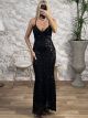 Openback Maxi X Sequins Dress/Black