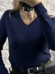 Viscose Knitted Ve Top-508/Navy Blue