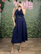 Vest BeltBuckle Midi Dress/Navy Blue
