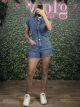 Denim Short Sleeve Playsuit-090/Blue
