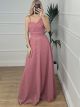 Lurex OneShoulder Maxi Dress/Dusty Pink