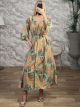 Silk Semizie GoldPrint Maxi Dress-567/Orange&Green