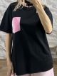 Oversized StrassedPocket T-Shirt-8128/Black