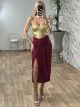 Elastic Midi Skirt-Mono/Burgundy