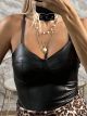 Leather Cups Bodysuit/Black