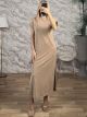 Cotton Strassed Maxi Dress/Beige