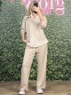 Viscose Buttons Shirt Set/Beige