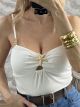 Gold Starfish & Beads Top/White