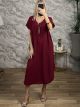 Necklace Shortsleeve Midi Dress-2615/Burgundy