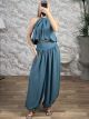 Balloon HalterNeck Top&Pants Set-10822/Petrol