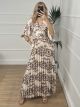 Pleated Maxi Print Dress/Chocolat