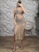 Knitted Sleeveless Dress-11/Gold