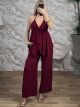 Asymmetrical Top & Belt Pants Set-12000/Burgundy