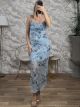 Embroidered OpenBack Strassed Maxi Dress/Ciel
