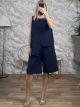 Asymmetrical Sleeveless Shorts Set-1622/Navy Blue
