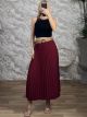 Pleated Straw Belt Maxi Skirt-30306/Burgundy