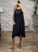 Asymmetrical Viscose Necklace Midi Dress-13786/Black