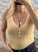 Strassed Button Knitted Top/Beige