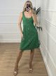 Elastic Rip Buttons Dress/Green