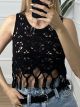 Knitted Fringe Crop Top/Black