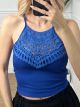 Ribbed Lace Halter Top/Blue Royal