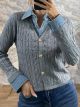 Knitted Denim Details Top/Grey