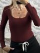 Long Sleeves Bodysuit-26005/Burgundy