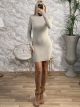 Knitted Turtleneck Dress/Beige